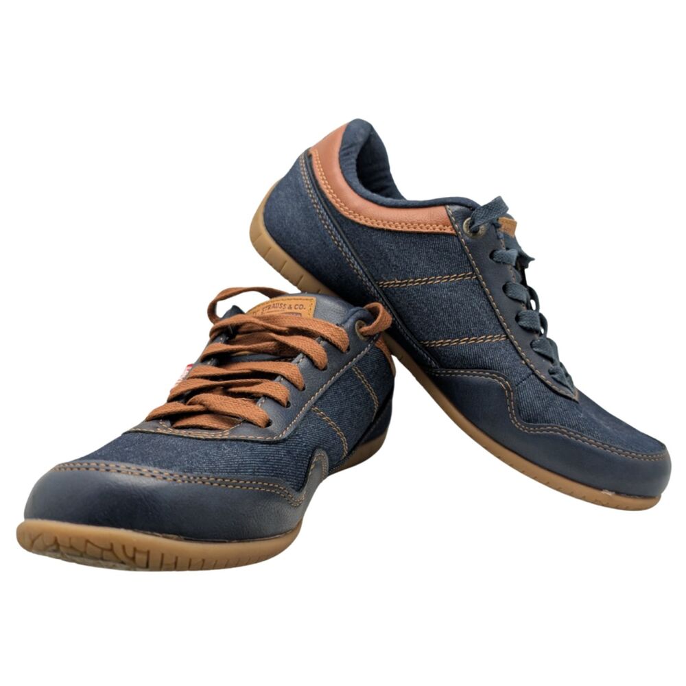 Levi's Navy Blue Tan Canvas Sneaker Size Mens 9